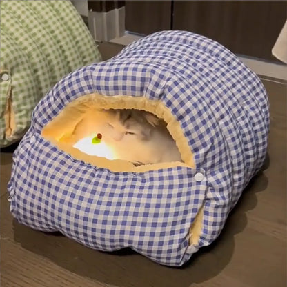 Cozy Cloud 2-in-1 Cat Cave: Ultra-Plush Thermal Winter Bed (Washable)